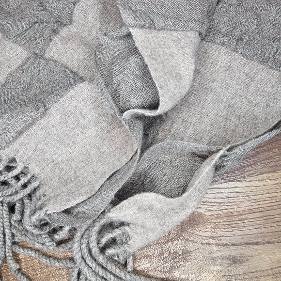 NWT!! Yohji Yamamoto 100% Laine Wool Checkered Plaid Boucle Double Scarf Wrap - Picture 2 of 10